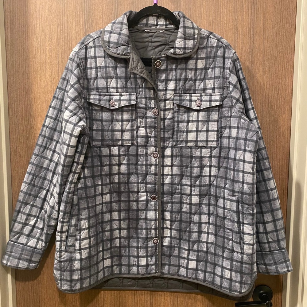 TERRA & SKY Gray Plaid Quilted Shacket Jacket Size XXXL(22) Gorpcore Cabin - Picture 3 of 15